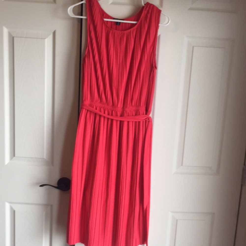 Dark Coral Sleeveless Pleated Dress